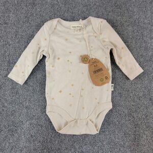Rabbit + Bear Organic Cotton Long Sleeve Star Bodysuit Cream 0-3M G158D104 NWT